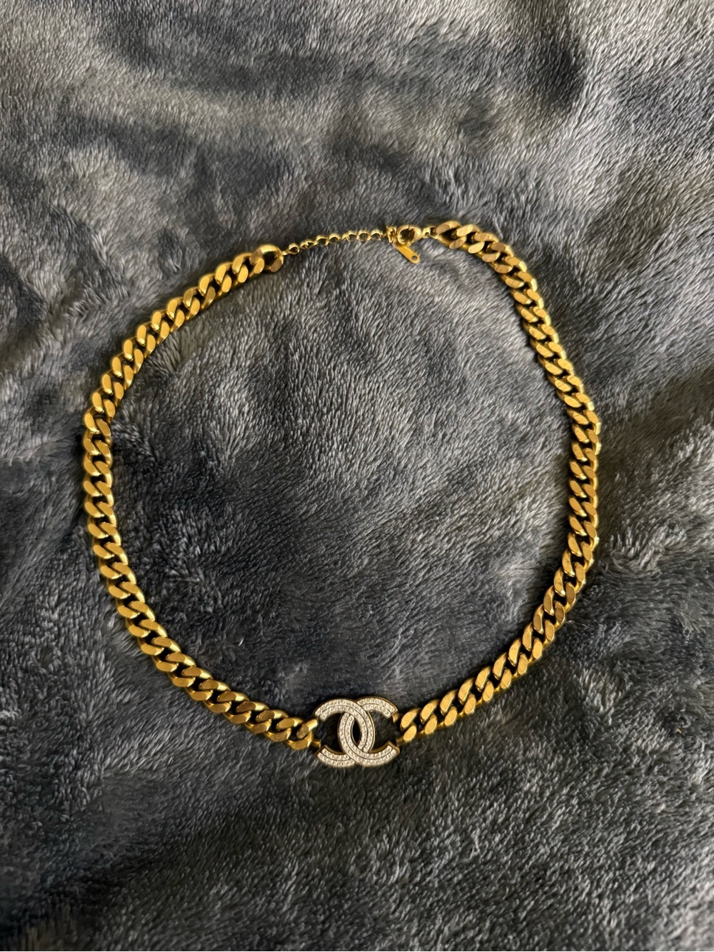 Gold Chain Necklace with Crystal Interlocking Logo Accent - Picture 1 of 7